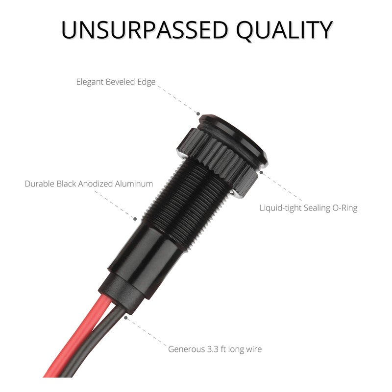 Oznium PLUG-N-PLAY Instrument Cluster LED Indicator Light Dash Bulbs. Aluminum Pilot Lights. Colored Acrylic Lens. Flush Panel Mount 5/16" 8mm 12V for Speedometer Odometer Tachometer (Black Bezel, Red LED) - Image 4